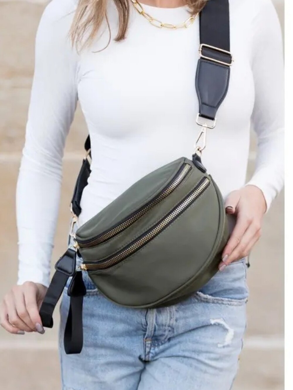 Gia Nylon Bum Bag - Medium Olive Green Black